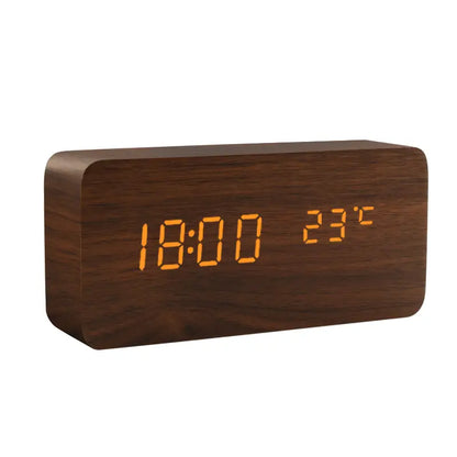 Wooden LED Alarm Clock with USB and AAA Power