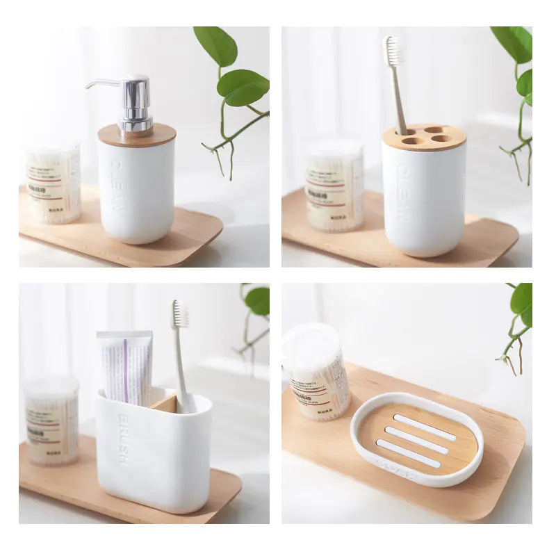 Bamboo Toothbrush Holder and Bathroom Accessories Set