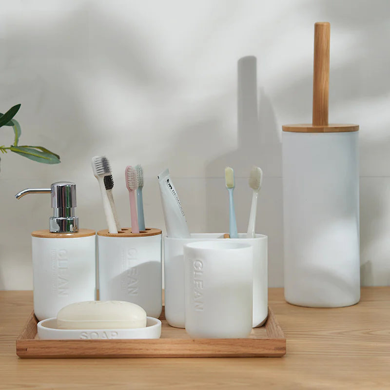 Bamboo Toothbrush Holder and Bathroom Accessories Set