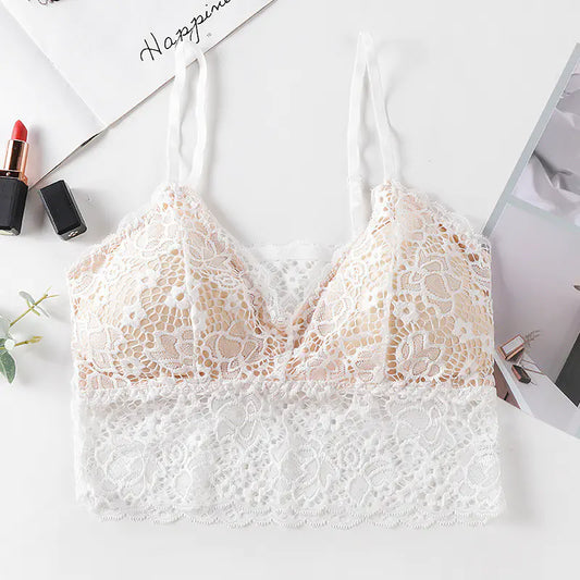 Lace Back Triangle Cup Women's Bra with Adjustable Straps