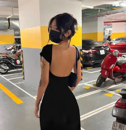 Women's Slim Fit Backless Short Sleeve Sheath Dress