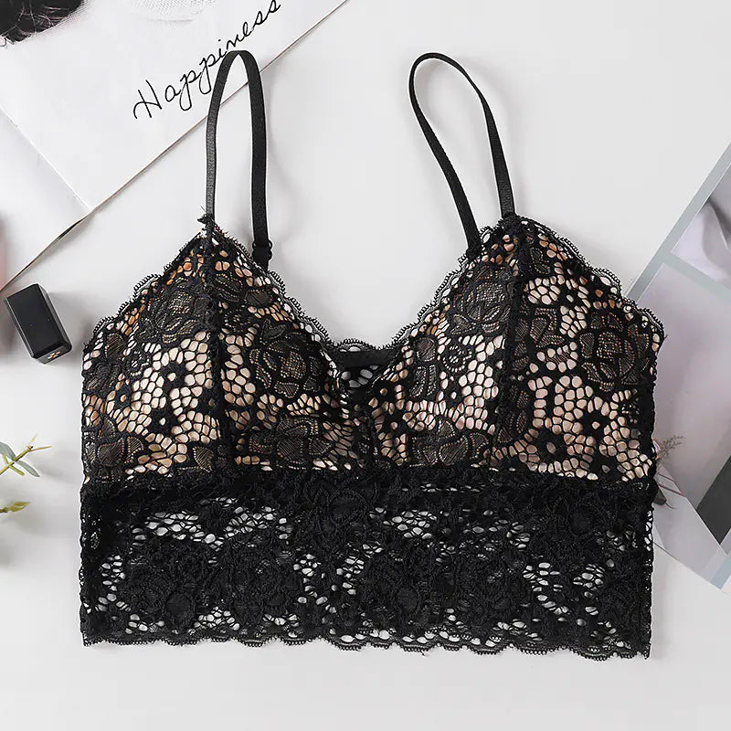 Lace Back Triangle Cup Women's Bra with Adjustable Straps