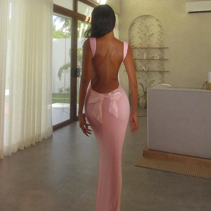 Spring Charm Backless Bow Dress