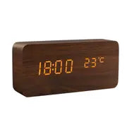 Wooden LED Alarm Clock with USB and AAA Power