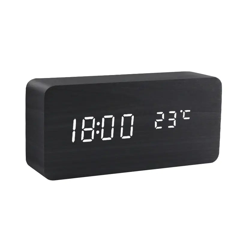 Wooden LED Alarm Clock with USB and AAA Power