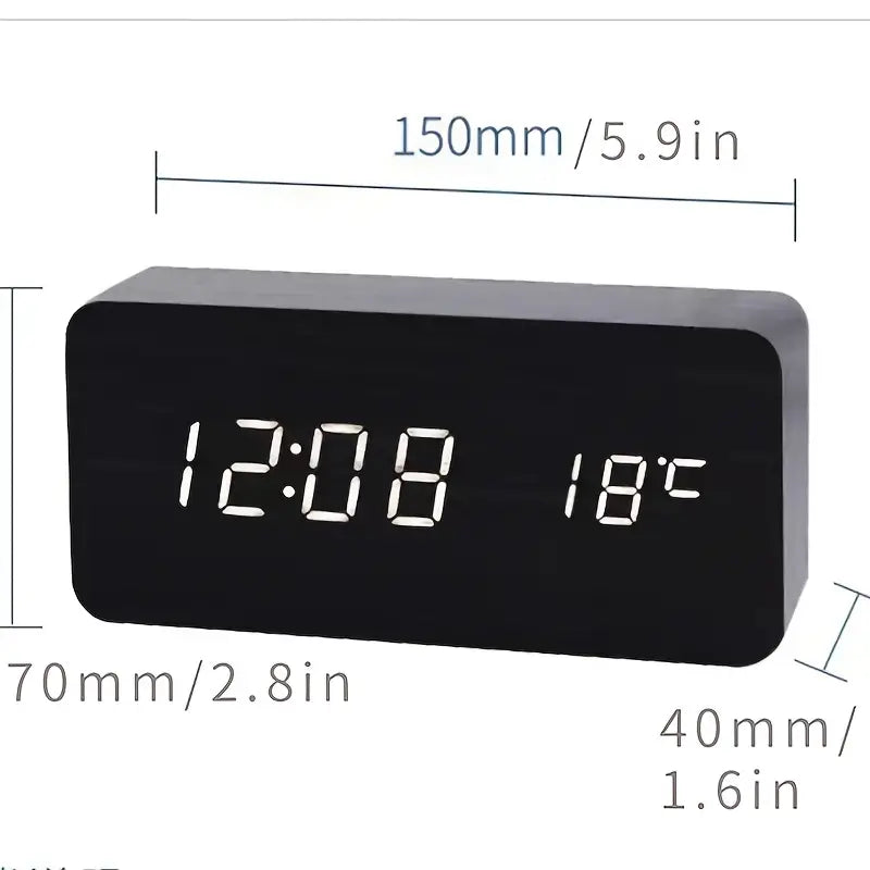 Wooden LED Alarm Clock with USB and AAA Power