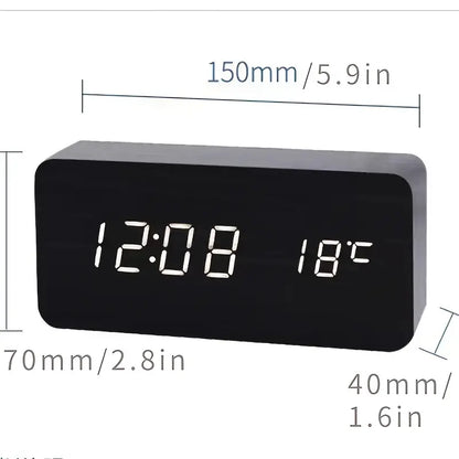 Wooden LED Alarm Clock with USB and AAA Power